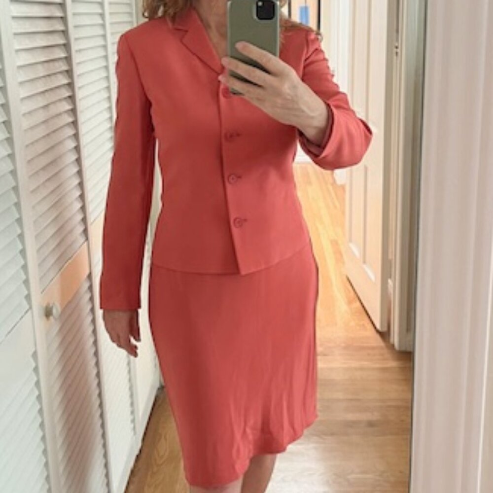 Ann Taylor Salmon Silk Tank Dress with Blazer